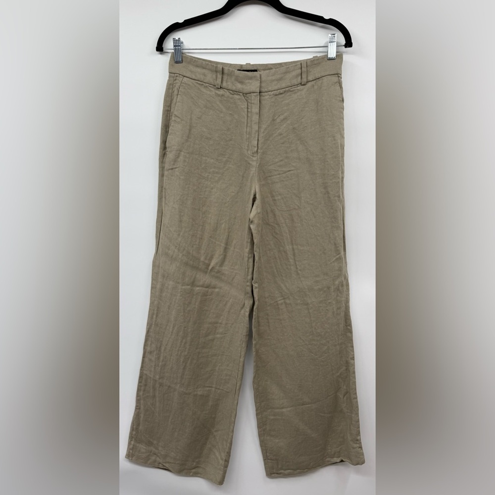 Massimo Dutti Women's SZ 6 Wide Leg Hi-Rise Trouser Pants Tan Work Office Beach